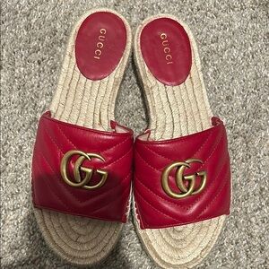 Gucci Red Espadrille Sandals with Double G Logo
